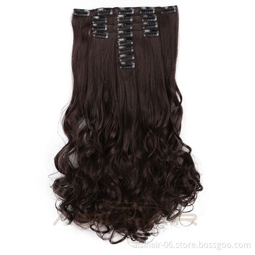Aisi Hair 8 Pcs Full Head Long Wavy Synthetic 18 Clips In Hair Extensions Blonde Black Brown Hairpieces For Women